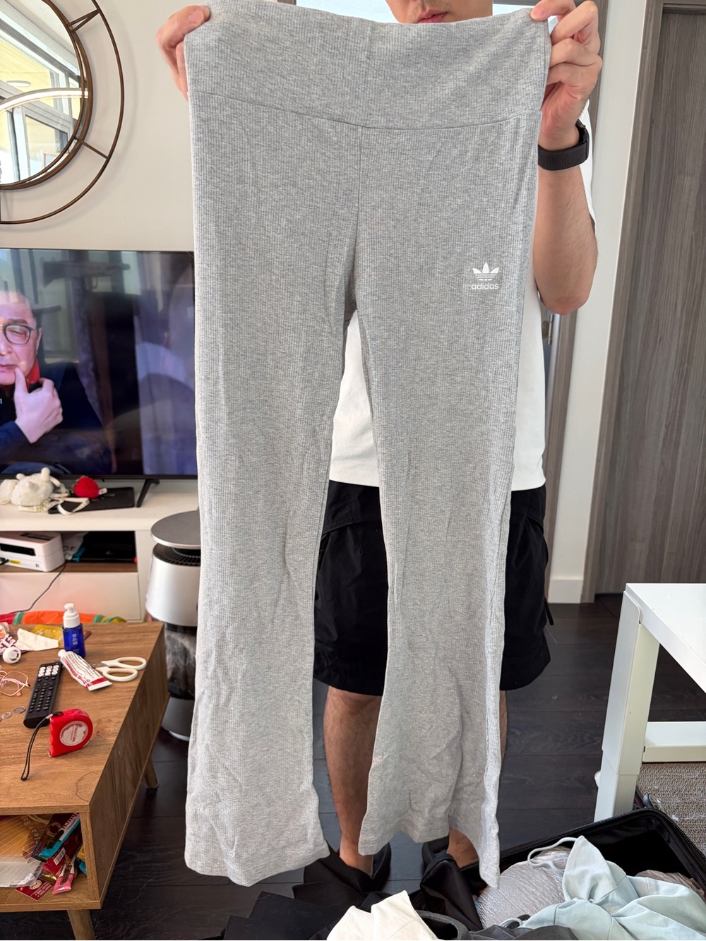adidas Light Gray Ribbed Flare Yoga Pants
